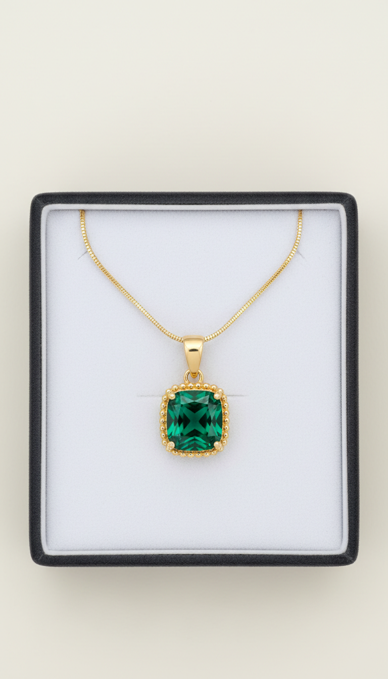 Emerald Pendant Necklace Fine Gold Chain
